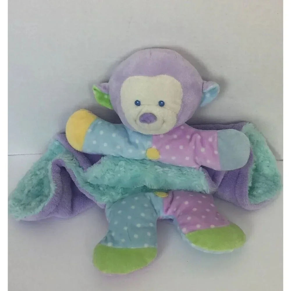 Plush Monkey Lovey Security Blanket Pastel‎ Tail Arms Legs Blue Purple Minky